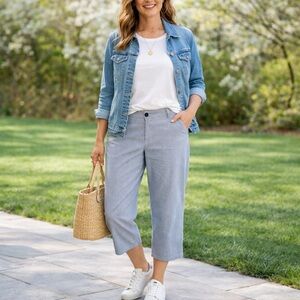 Karen Scott Preppy Pin Striped Cropped Cotton Pants  sz 14